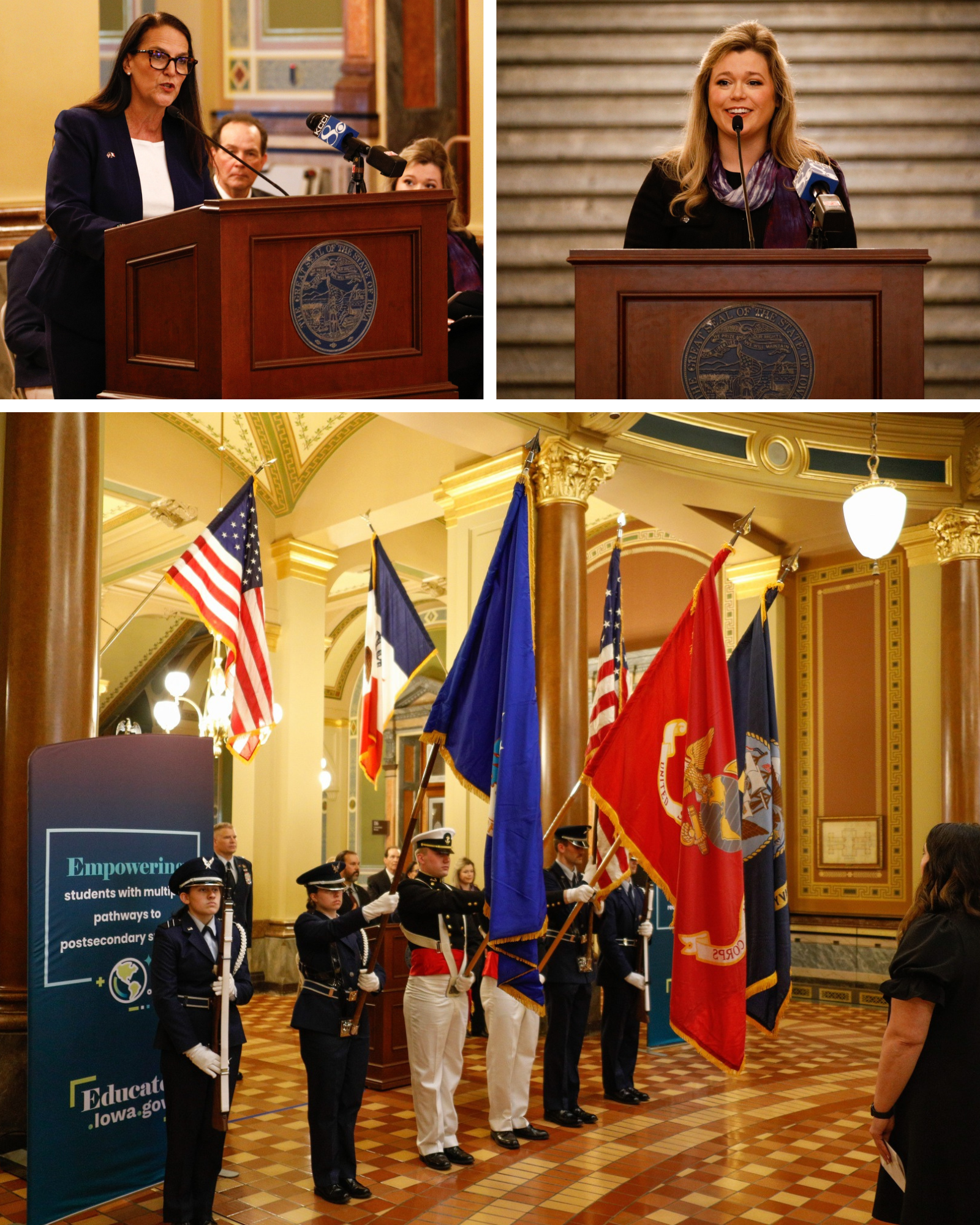 Military-connected students, families, school leaders, and state leaders at the Iowa State Capitol for the launch of Iowa's Purple Star School Program